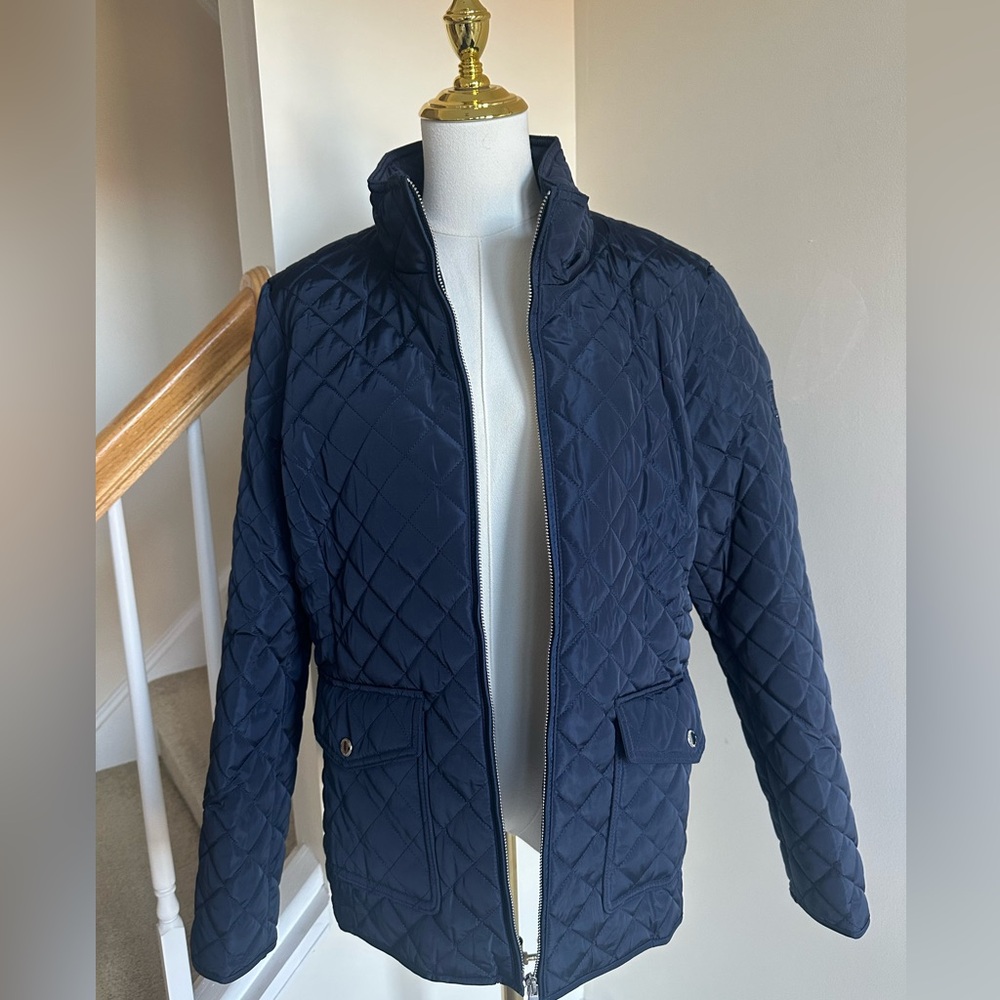 Tommy Hilfiger Blue Puffer Jacket with Stand-Up Collar and Diamond Stitching